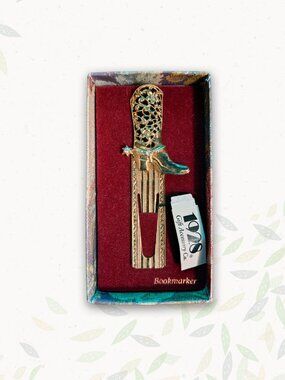 Vintage 1928 Flower Design Cowboy Boot Bookmark, Rhinestone and Gold Tone